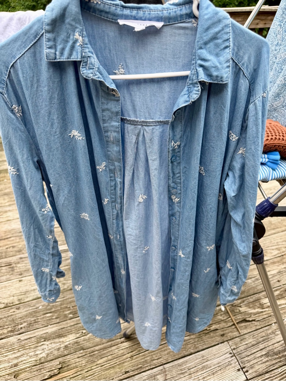 Jane and Delancey Light Blue Embroidered Denim Button-Down Shirt